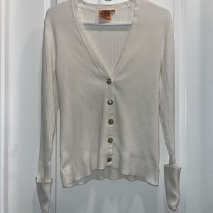 Tory Burch Ribbed Logo V neck cardigan